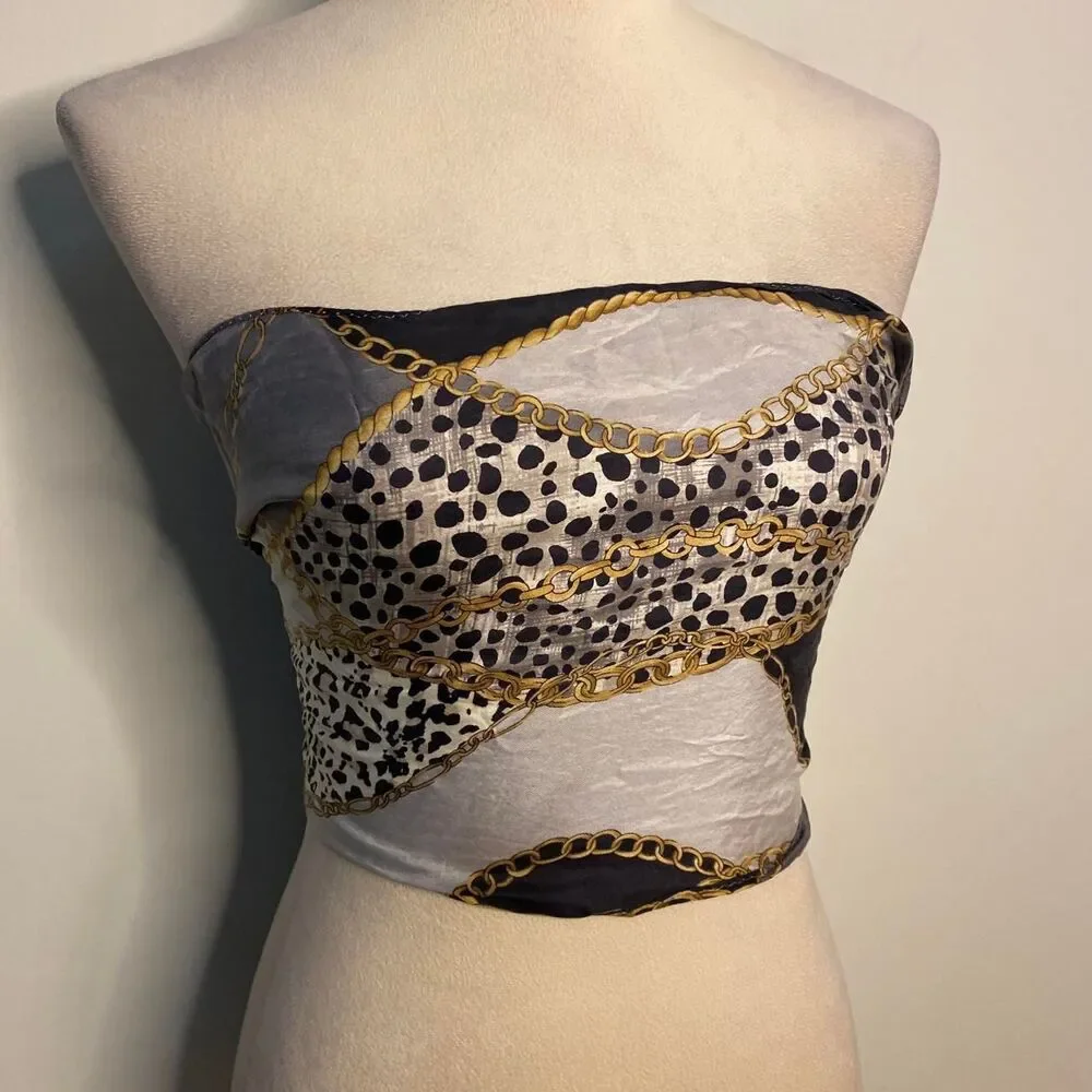 y2k Oscar de la Renta silk leopard print scarf with gold chain print